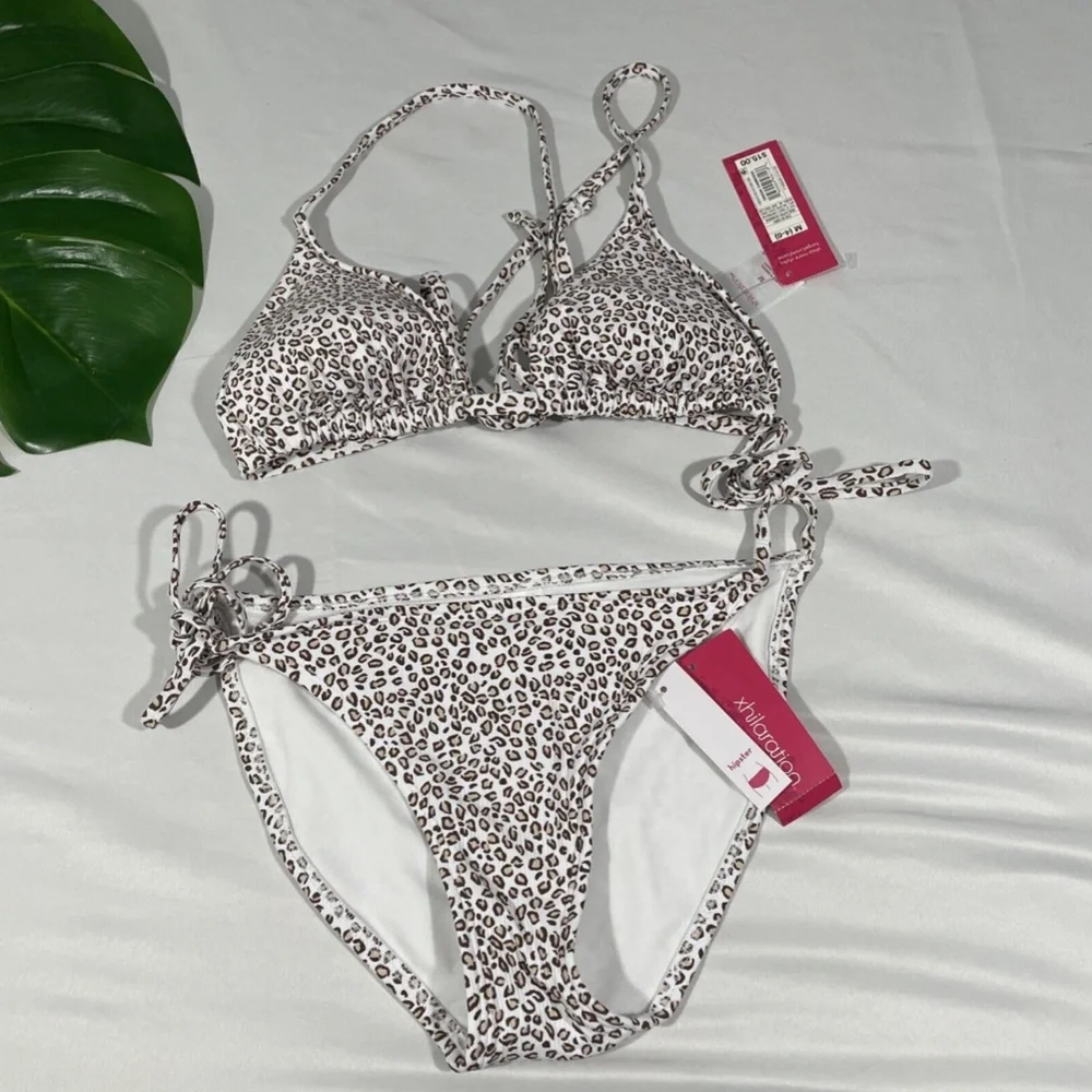 NWT Xhilaration Leopard Ribbed Top [ M‎ ] + String Bikini Bottom [ S ]